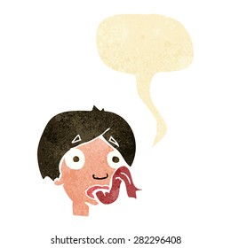 cartoon head sticking out tongue with speech bubble