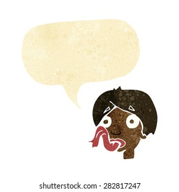 cartoon head sticking out tongue with speech bubble