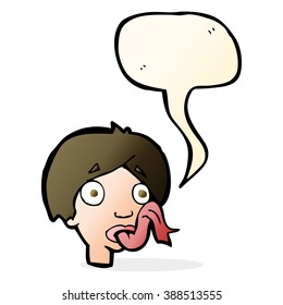 cartoon head sticking out tongue with speech bubble