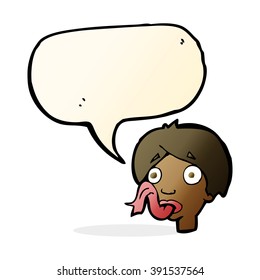 cartoon head sticking out tongue with speech bubble