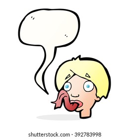 cartoon head sticking out tongue with speech bubble