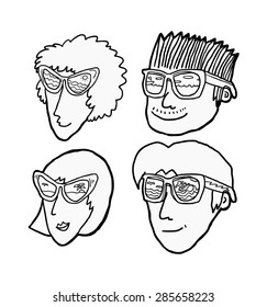 cartoon head wearing sunglasses with beach reflection