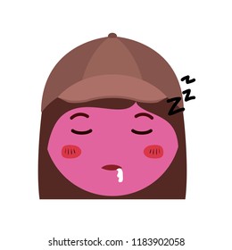 cartoon head woman asleep kawaii character