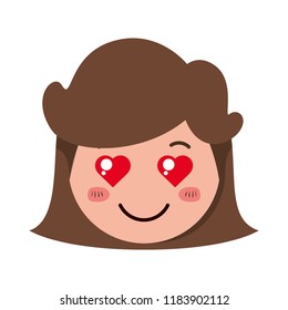 cartoon head woman in love kawaii character