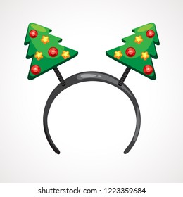 Cartoon headband icon with Christmas tree shape ears. Vector illustration. Head decor for party time