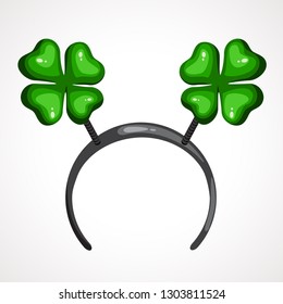 Cartoon headband icon with Clover shape ears. Vector illustration. Head decor for party time. Patrick s day