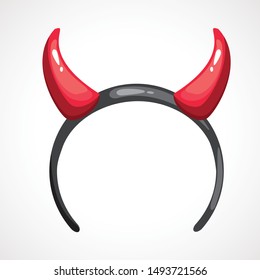Cartoon headband icon with devil horns. Vector illustration. Head decor for party time. Halloween mask.