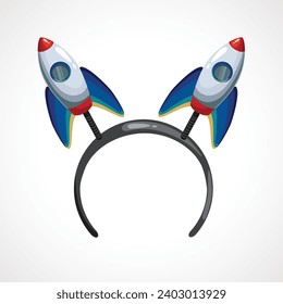 Cartoon headbands with rocket for party. Funny cartoon headbands. on a white background. Vector illustration.