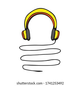 Cartoon headphones icon. Front view. Hand drawn vector graphic illustration. Isolated object on a white background. Isolate.