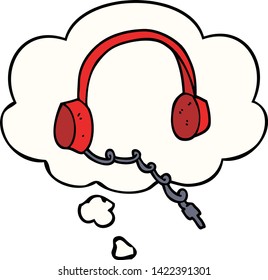 auriculares de dibujos animados con burbuja de pensamientos