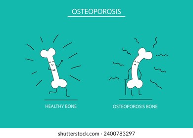 Caricatura de hueso y hueso sanos afectados por la osteoporosis