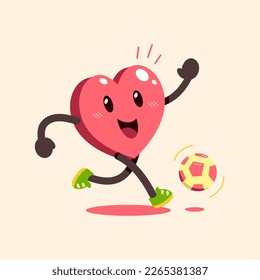 Caricatura de un personaje de corazón saludable jugando fútbol para diseño.