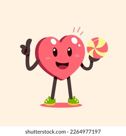 Cartoon healthy heart character with sport ball for design.