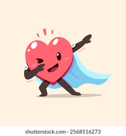 Cartoon healthy heart character with superhero cape for design.