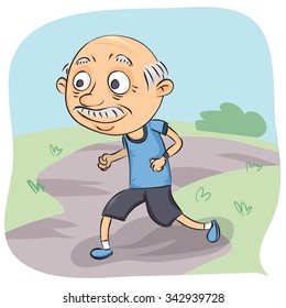 cartoon healthy old man jogging