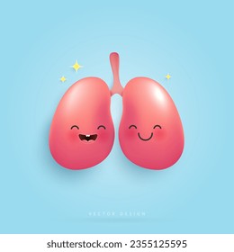 Caricatura concepto de personaje de pulmones fuertes y sanos. divertidos y lindos sonrientes pulmones felices para aplicaciones médicas y sitios web. diseño vectorial.