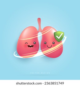 Cartoon healthy and strong lungs character concept. funny cute smiling happy lungs for medical apps and websites. vector design.