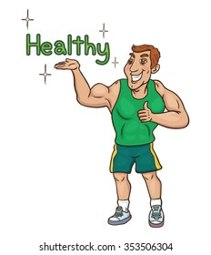 Cartoon Healthy strong man, vector illustration  