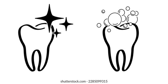 Cartoon healthy, tooth with gums and clean symbol. Vector drawing silhouette icon. Damage teeth or tooth with caries. Cracked tooth, mouth and dental, damaged. Strong enamel, disease. Molar