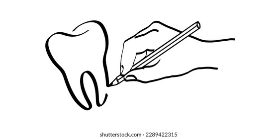 Cartoon healthy, tooth with gums, line pattern. Vector drawing silhouette icon. Damage teeth or tooth with caries. Cracked tooth, mouth and dental, damaged. Strong enamel, disease.