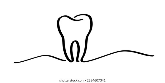 Cartoon healthy, tooth with gums. Molar line pattern. Vector drawing silhouette icon. Damage teeth or tooth with caries. Cracked tooth, mouth and dental, damaged. Strong enamel, disease.