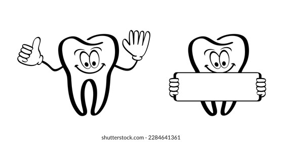 Cartoon healthy, tooth with gums. Molar line pattern. Vector drawing silhouette icon. Damage teeth or tooth with caries. Cracked tooth, mouth and dental, damaged. Strong enamel, disease. For brush day