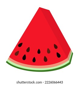 Cartoon healthy vegan food icon. Watermelon triangle slice Summer themed vector illustration for stamp, label, badge, sticker or gift card decor