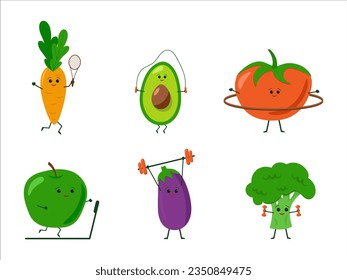 Cartoon healthy vegetables isolated graphic vector illustrations. Cute Vegetable Characters with funny faces. Happy smiling healthy food set