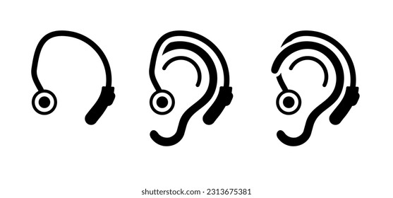 Audífonos para sordos editables.  Icono de Earbuds. Silencio o para atenuar el ruido. Orejas. Enchufe el problema médico. Icono del amplificador de audición.  Iconos difíciles de escuchar. 