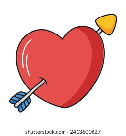 Cartoon heart with arrow icon. vector illustration.