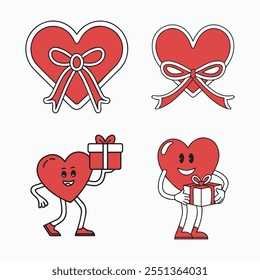 Cartoon Heart with Bow vector illustration on a white background.