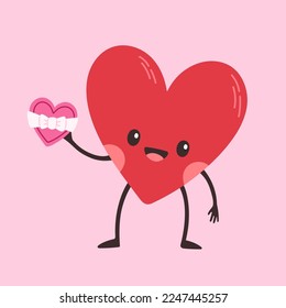 Cartoon heart character. Cute love symbol with face, hands and feet, emoji stickers emoticon vector
