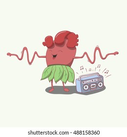 cartoon heart character dancing and smiling, hands like a cardiogram
