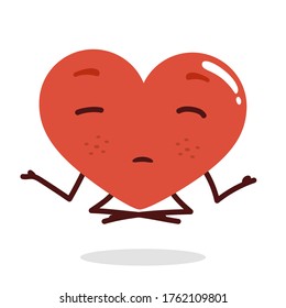 Cartoon heart character doing meditation.Vector illustration of heart cartoon with meditation pose.