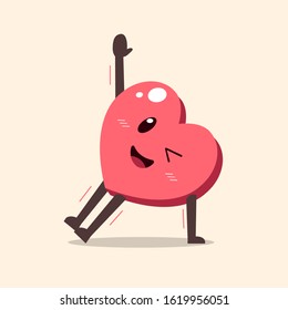 Cartoon heart character doing side plank exercise training for design.
