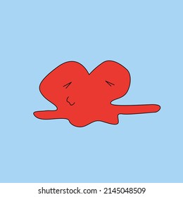 Cartoon heart character with face and emotions. Heart with happy face and smile. Melted heart of happiness. Vector illustration for banner, postcard, advertising, stickers, textile, poster, apps