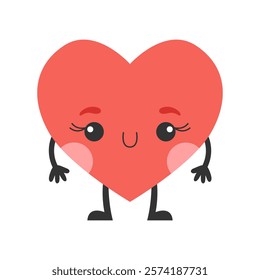 Cartoon heart character with face, hands and feet. Symbol of love. Vector illustration.