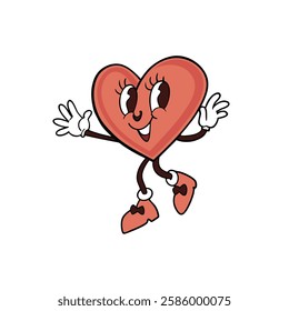 Cartoon Heart Character with Happy Expression and Playful Pose