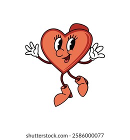Cartoon Heart Character with Happy Expression and Playful Pose