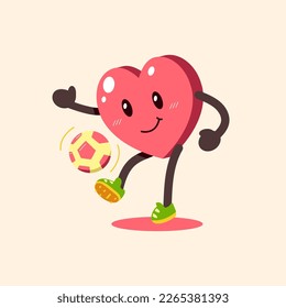 Cartoon heart character playing football for design.