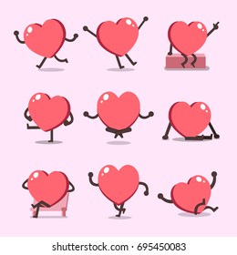 Cartoon Heart Character Poses Set