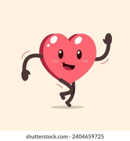 Cartoon heart character running for design.