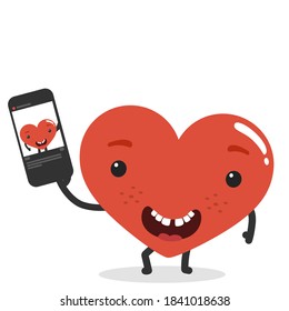 Cartoon heart character taking a selfie picture with smartphone.To see the other vector heart character illustrations , please check Cartoon Heart Characters collection.