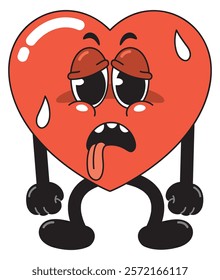 Cartoon Heart Character tired with Sweaty Expression