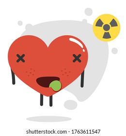 Cartoon heart character with toxic poisoning.Vector illustration of heart character series with poisoning face.	
