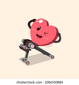 Cartoon heart character using sit up bench for design.