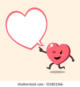 Cartoon heart character with white speech bubble