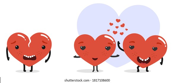 Cartoon heart characters with relationship concept.Vector santa costume illustration from christmas collection.