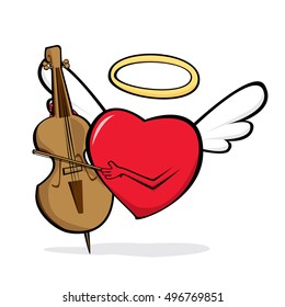 Cartoon heart cupid playing the cello. Vector illustration