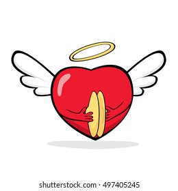 Cartoon heart cupid playing with cymbals. Vector illustration